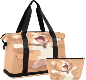 Cute Dog Gym Bag for Men Women with Shoes Compartment & Wet Pocket Sport Travel Duffel Bag Waterproof Weekender Overnight Bag