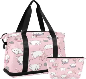 Cute Elephant Pattern Gym Bag for Men Women with Shoes Compartment & Wet Pocket Sport Travel Duffel Bag Waterproof Weekender Overnight Bag