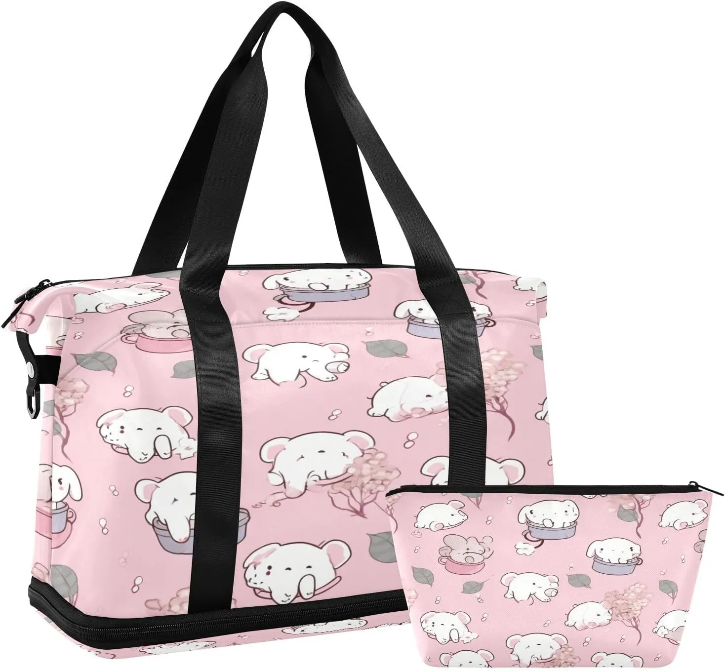 Cute Elephant Pattern Gym Bag for Men Women with Shoes Compartment & Wet Pocket Sport Travel Duffel Bag Waterproof Weekender Overnight Bag