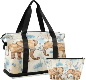 Cute Elephant Sports Gym Bag,Travel Duffel bag with Wet Pocket & Shoes Compartment Lightweight Waterproof Overnight Bag for Men Women
