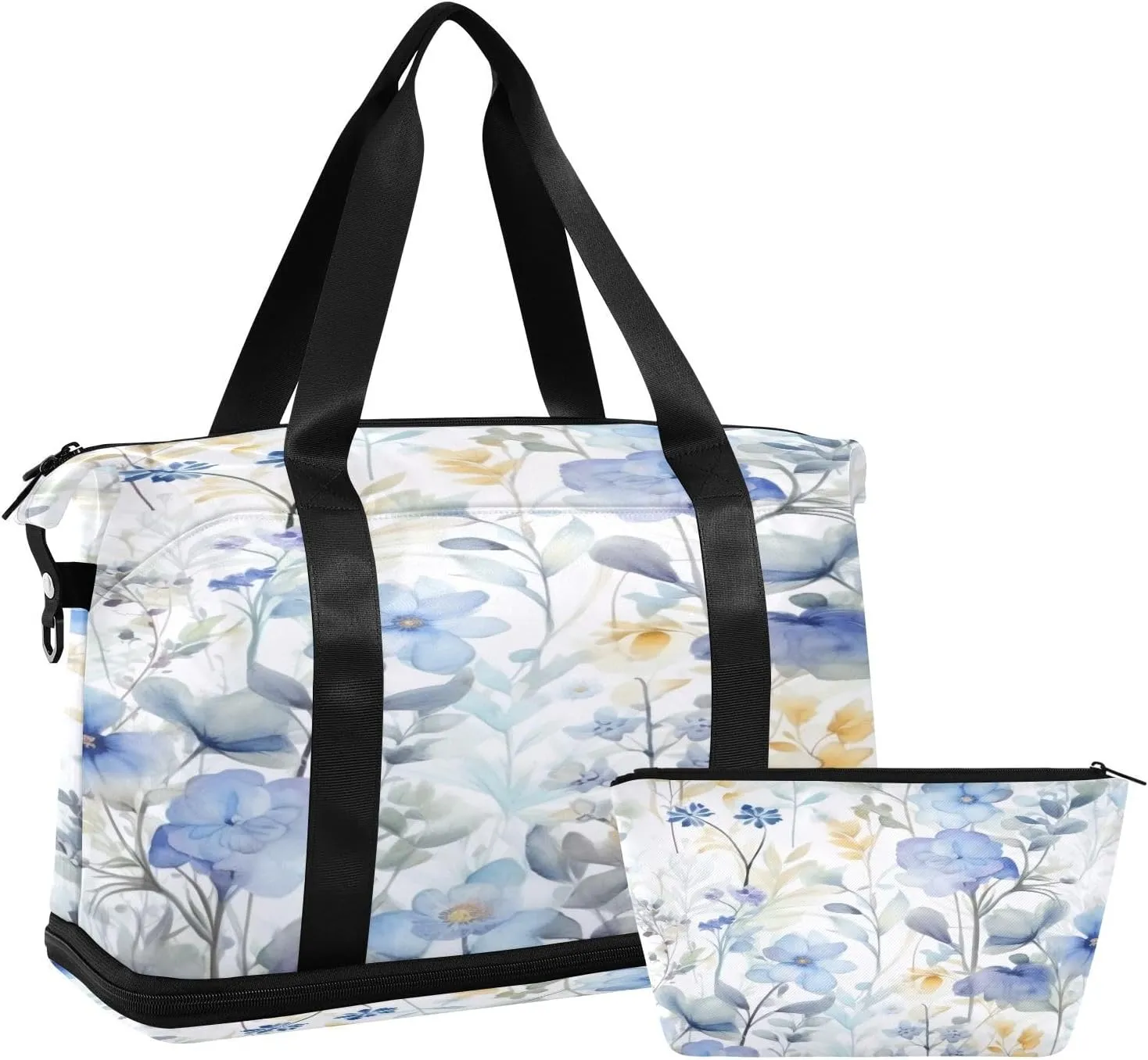 Cute Floral Pattern Gym Bag for Men Women with Shoes Compartment & Wet Pocket Sport Travel Duffel Bag Waterproof Weekender Overnight Bag