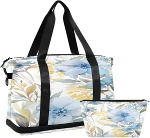 Cute Floral Pattern Gym Bag for Men Women with Shoes Compartment & Wet Pocket Sport Travel Duffel Bag Waterproof Weekender Overnight Bag