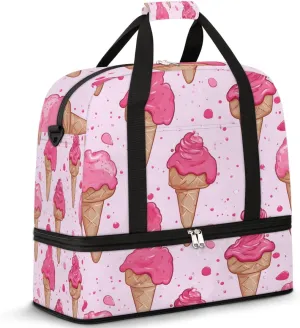 Cute Ice Cream Foldable Duffle Bag with Shoes Compartment Large Capacity Waterproof Travel Weekender Bag Overnight Bag for Sports Gym