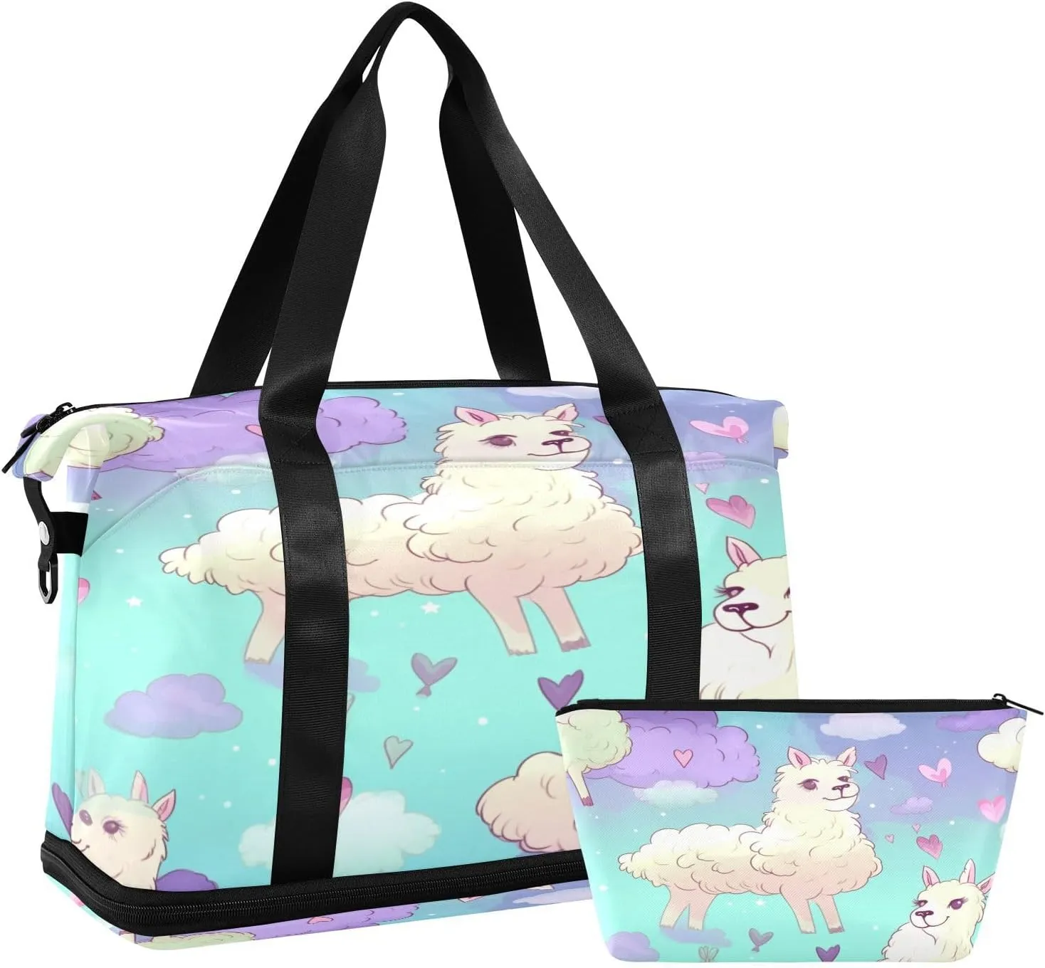 Cute Llama Gym Bag for Men Women with Shoes Compartment & Wet Pocket Sport Travel Duffel Bag Waterproof Weekender Overnight Bag