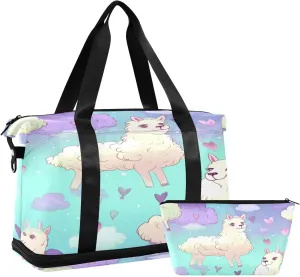Cute Llama Gym Bag for Men Women with Shoes Compartment & Wet Pocket Sport Travel Duffel Bag Waterproof Weekender Overnight Bag