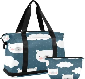 Cute Polar Bear Travel Duffel Bag, Waterproof Sports Tote Gym Bag with Shoes Compartment, Shoulder Weekender Overnight Bag for Women Men372