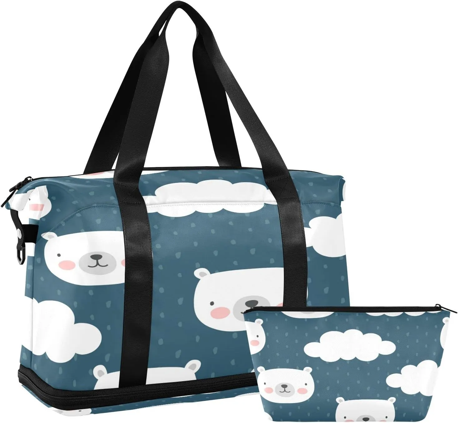 Cute Polar Bear Travel Duffel Bag, Waterproof Sports Tote Gym Bag with Shoes Compartment, Shoulder Weekender Overnight Bag for Women Men372