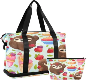 Cute Sloth Gym Bag for Men Women with Shoes Compartment & Wet Pocket Sport Travel Duffel Bag Waterproof Weekender Overnight Bag