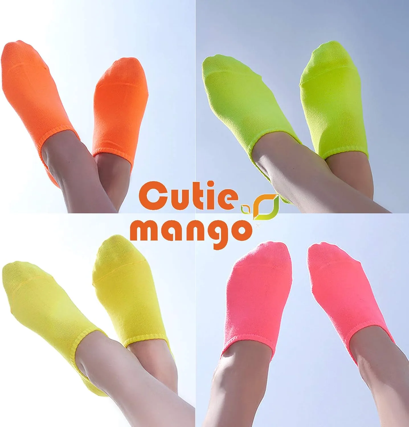 CUTIE MANGO Women's Colorful Bright Neon No-Show Ankle Sneaker Low Cut Vivid Color Crazy Fun Cotton Novelty Casual Socks