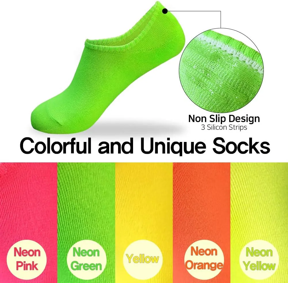 CUTIE MANGO Women's Colorful Bright Neon No-Show Ankle Sneaker Low Cut Vivid Color Crazy Fun Cotton Novelty Casual Socks