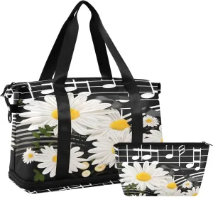 Daisies and Music Gym Bag for Men Women with Shoes Compartment & Wet Pocket Sport Travel Duffel Bag Waterproof Weekender Overnight Bag