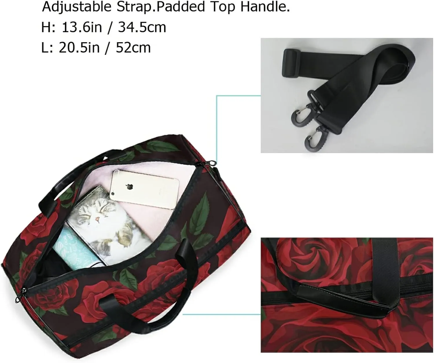 Dark Red Roses Travel Duffel Bag Luggage Sports Gym Bag With Shoes Compartment Large Capacity Lightweight Duffle Bag For Men Women