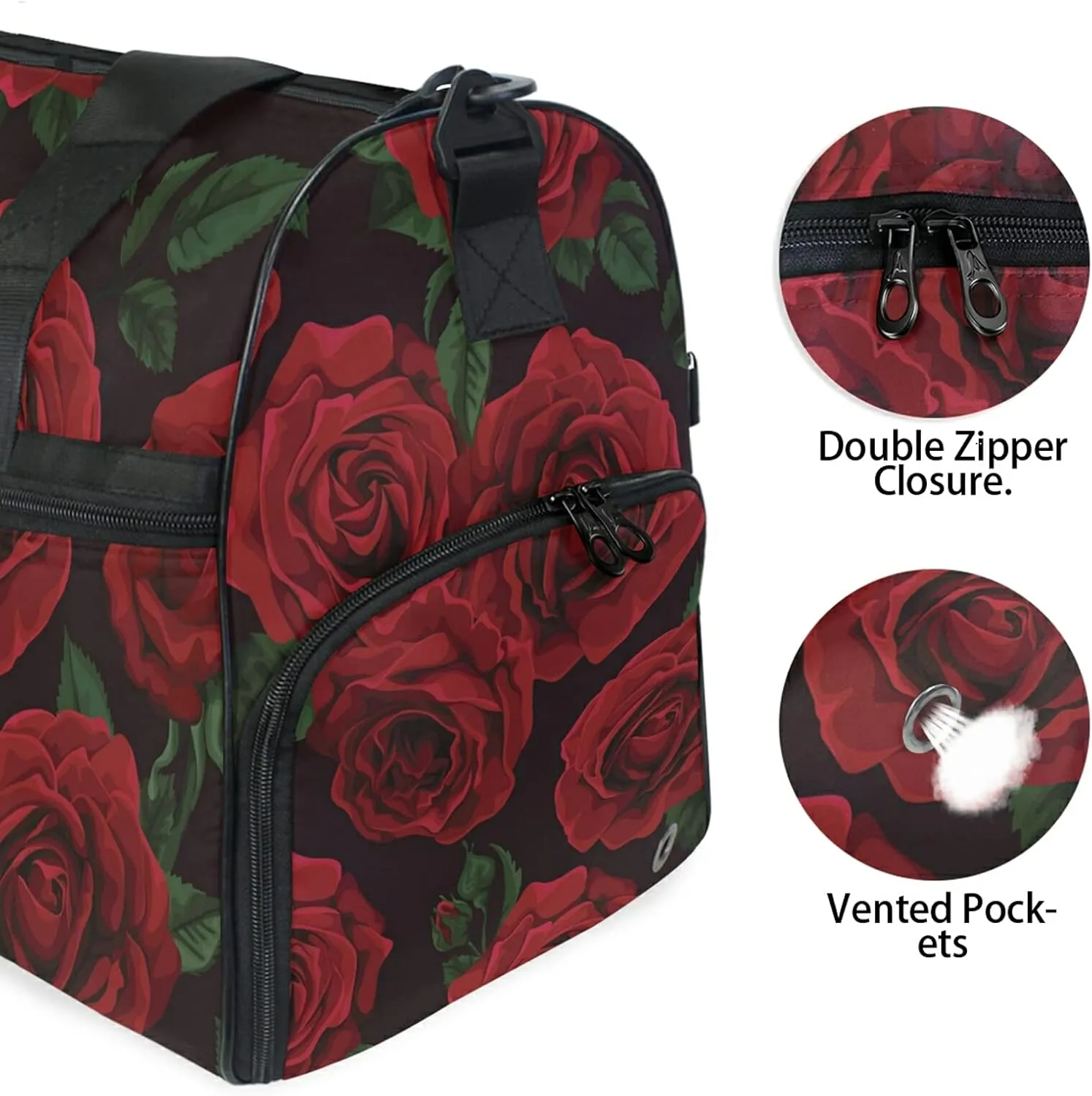 Dark Red Roses Travel Duffel Bag Luggage Sports Gym Bag With Shoes Compartment Large Capacity Lightweight Duffle Bag For Men Women