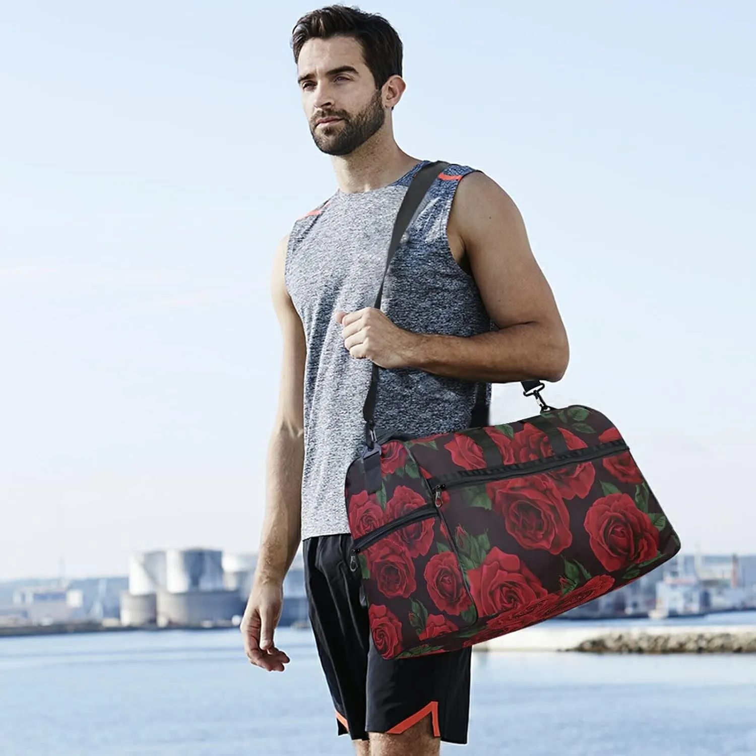 Dark Red Roses Travel Duffel Bag Luggage Sports Gym Bag With Shoes Compartment Large Capacity Lightweight Duffle Bag For Men Women