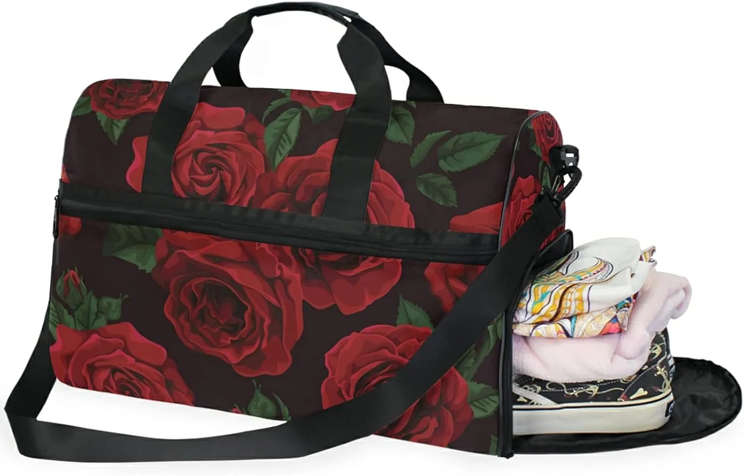 Dark Red Roses Travel Duffel Bag Luggage Sports Gym Bag With Shoes Compartment Large Capacity Lightweight Duffle Bag For Men Women