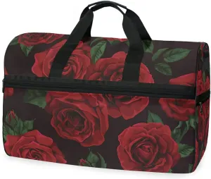 Dark Red Roses Travel Duffel Bag Luggage Sports Gym Bag With Shoes Compartment Large Capacity Lightweight Duffle Bag For Men Women