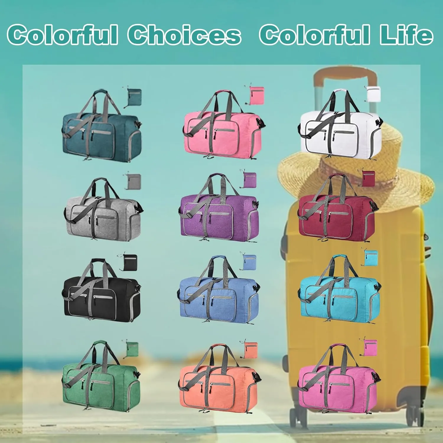 Dimayar 40L Travel Duffle Bag for Men Women - Foldable Duffel Bag with Shoes Compartment - Overnight Bags Waterproof & Tear Resistant(Rouge Pink)