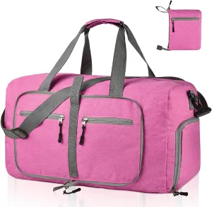 Dimayar 40L Travel Duffle Bag for Men Women - Foldable Duffel Bag with Shoes Compartment - Overnight Bags Waterproof & Tear Resistant(Rouge Pink)