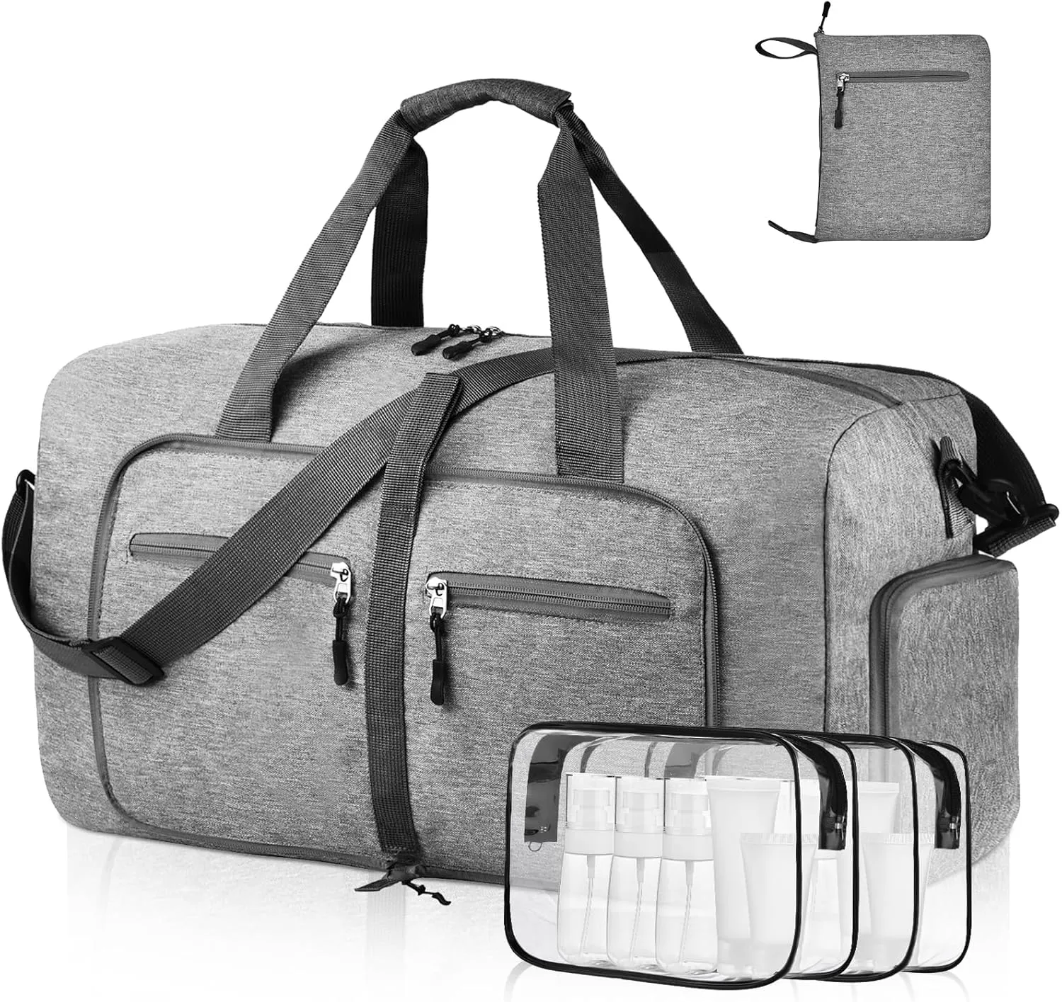 Dimayar 40L/65L/85L/115L Duffle Bag - Foldable Duffel Bag with Shoes Compartment Travel Duffle Bag Waterproof & Tear Resistant, A Gray, 65L