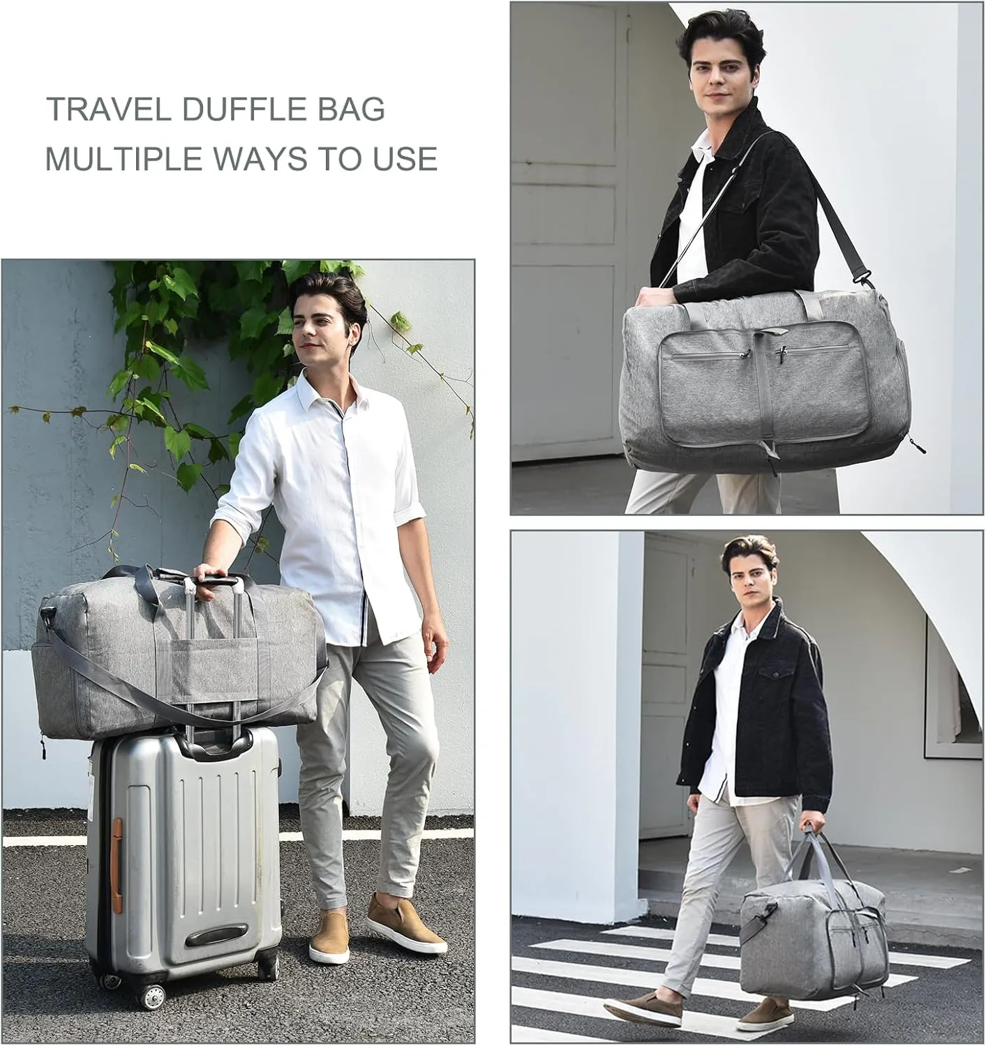 Dimayar 40L/65L/85L/115L Duffle Bag - Foldable Duffel Bag with Shoes Compartment Travel Duffle Bag Waterproof & Tear Resistant, A Gray, 65L