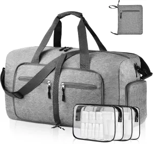 Dimayar 40L/65L/85L/115L Duffle Bag - Foldable Duffel Bag with Shoes Compartment Travel Duffle Bag Waterproof & Tear Resistant, A Gray, 65L