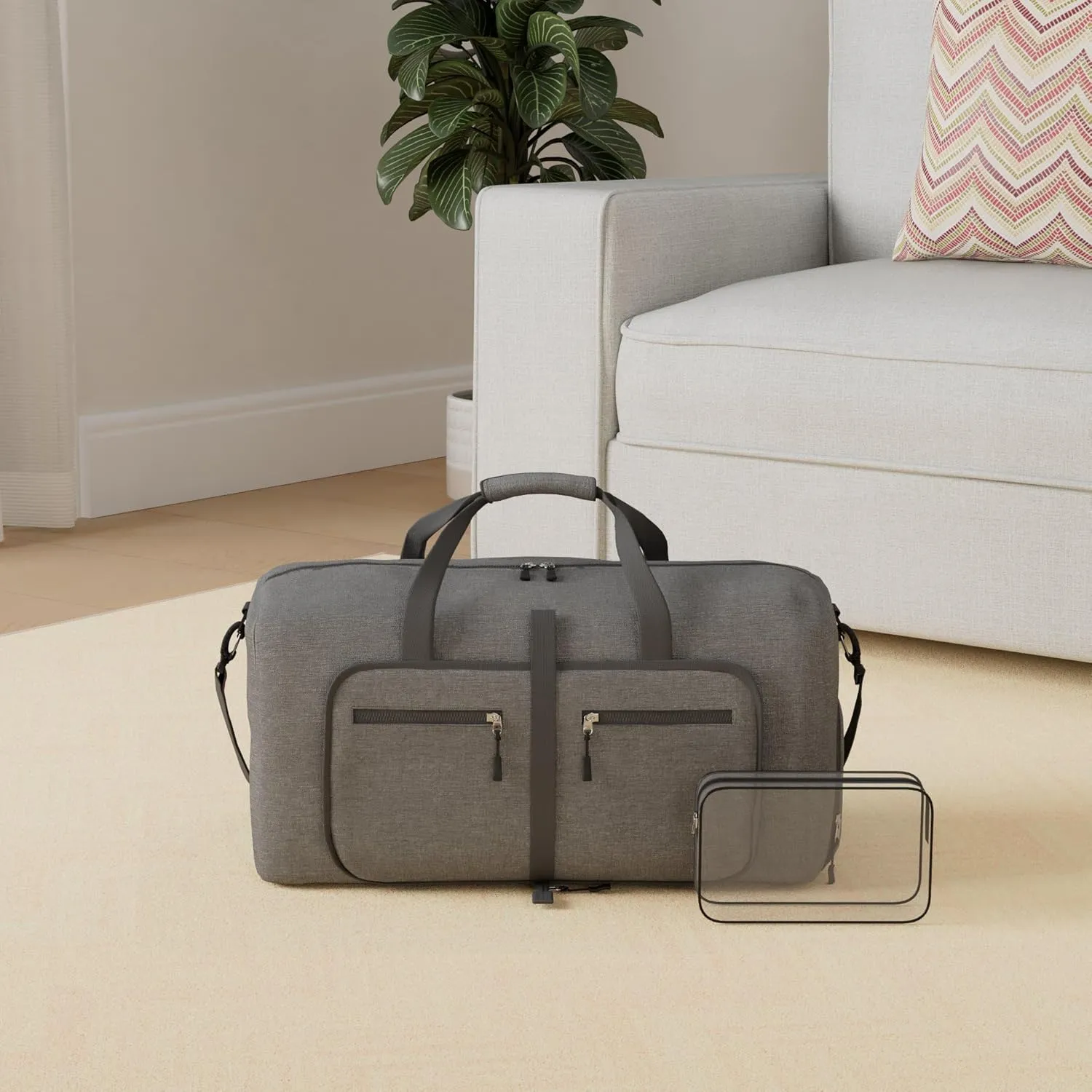 Dimayar 40L/65L/85L/115L Duffle Bag - Foldable Duffel Bag with Shoes Compartment Travel Duffle Bag Waterproof & Tear Resistant, A Gray, 65L