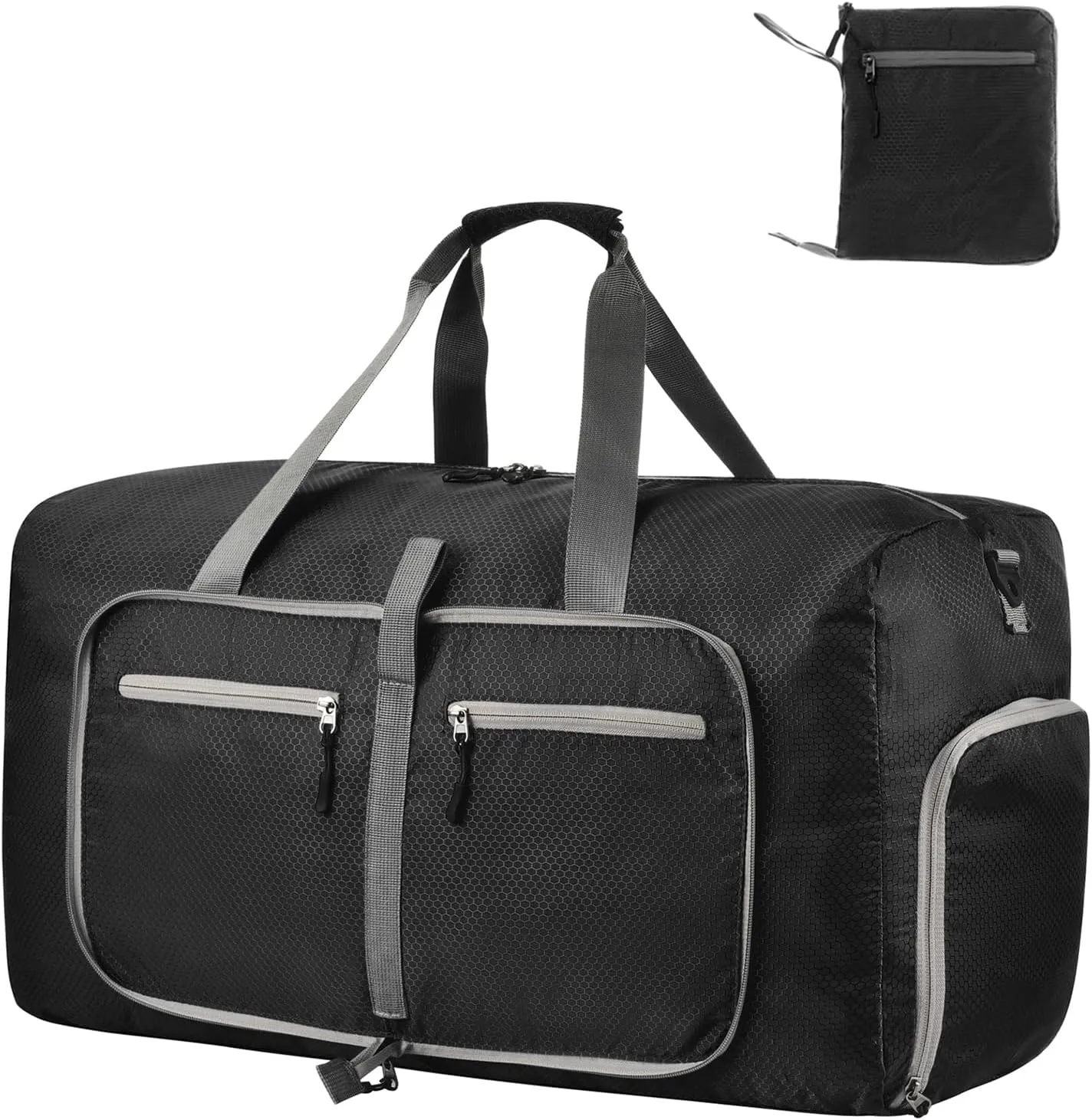 Dimayar Travel Duffle Bag for Men - Foldable Duffel Bag with Shoes Compartment - Overnight Bags Waterproof & Tear Resistant, Black Honeycomb, 40L, Traveling