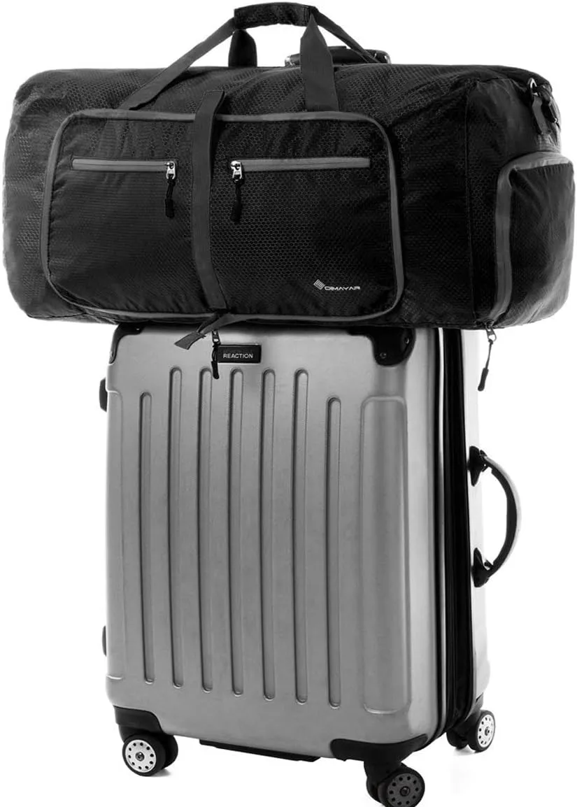 Dimayar Travel Duffle Bag for Men - Foldable Duffel Bag with Shoes Compartment - Overnight Bags Waterproof & Tear Resistant, Black Honeycomb, 40L, Traveling