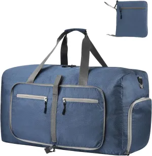 Dimayar Travel Duffle Bag for Men - Foldable Duffel Bag with Shoes Compartment - Overnight Bags Waterproof & Tear Resistant, Dark Blue Honeycomb, 65L