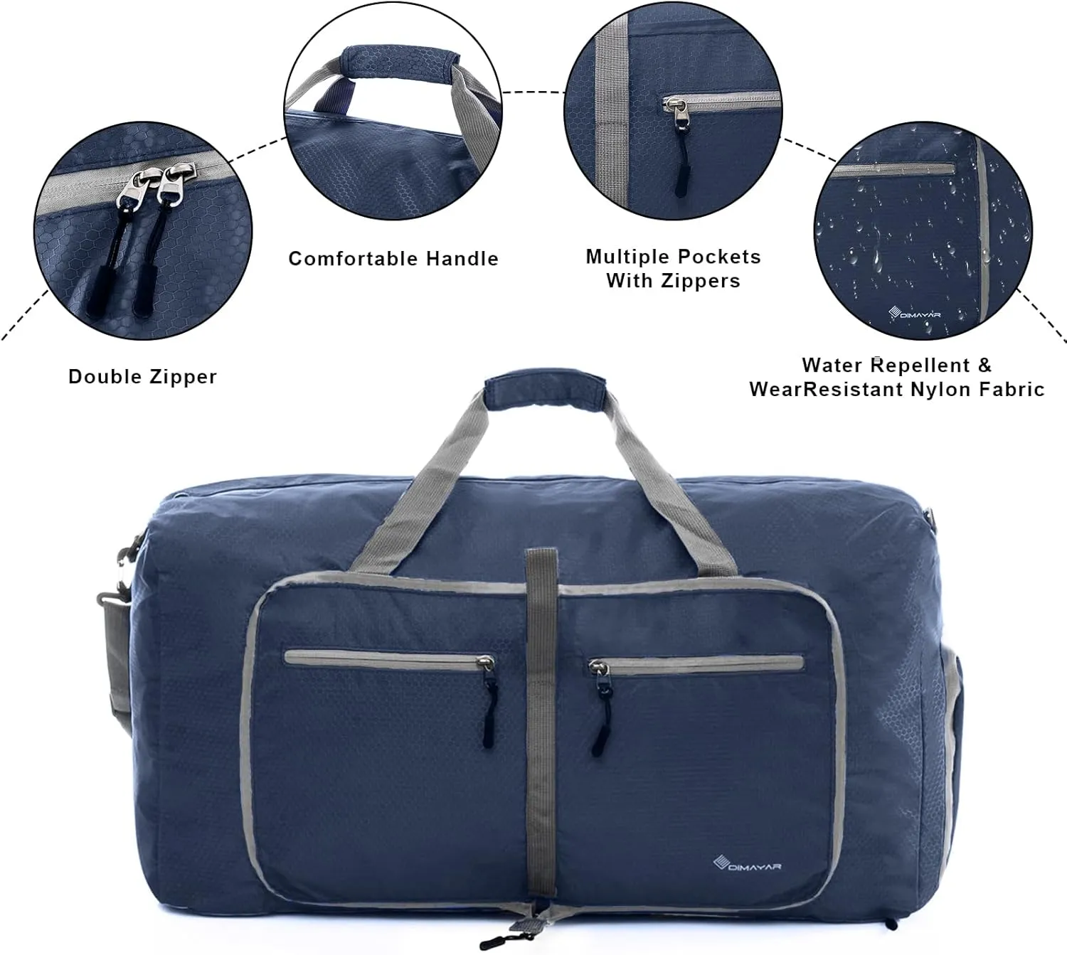 Dimayar Travel Duffle Bag for Men - Foldable Duffel Bag with Shoes Compartment - Overnight Bags Waterproof & Tear Resistant, Dark Blue Honeycomb, 65L
