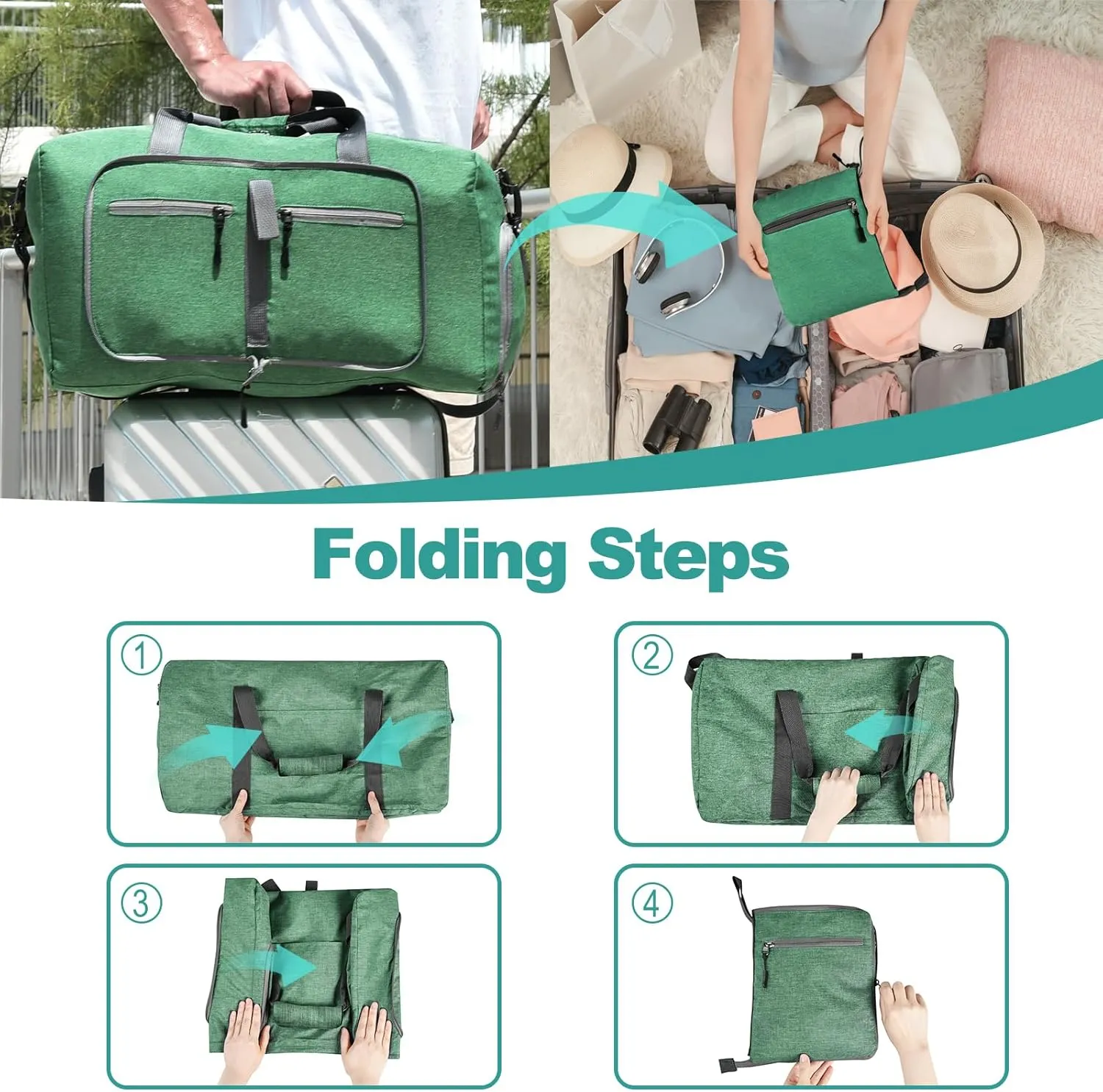 Dimayar Travel Duffle Bag for Men - Foldable Duffel Bag with Shoes Compartment - Overnight Bags Waterproof & Tear Resistant, Forest Green, 85L