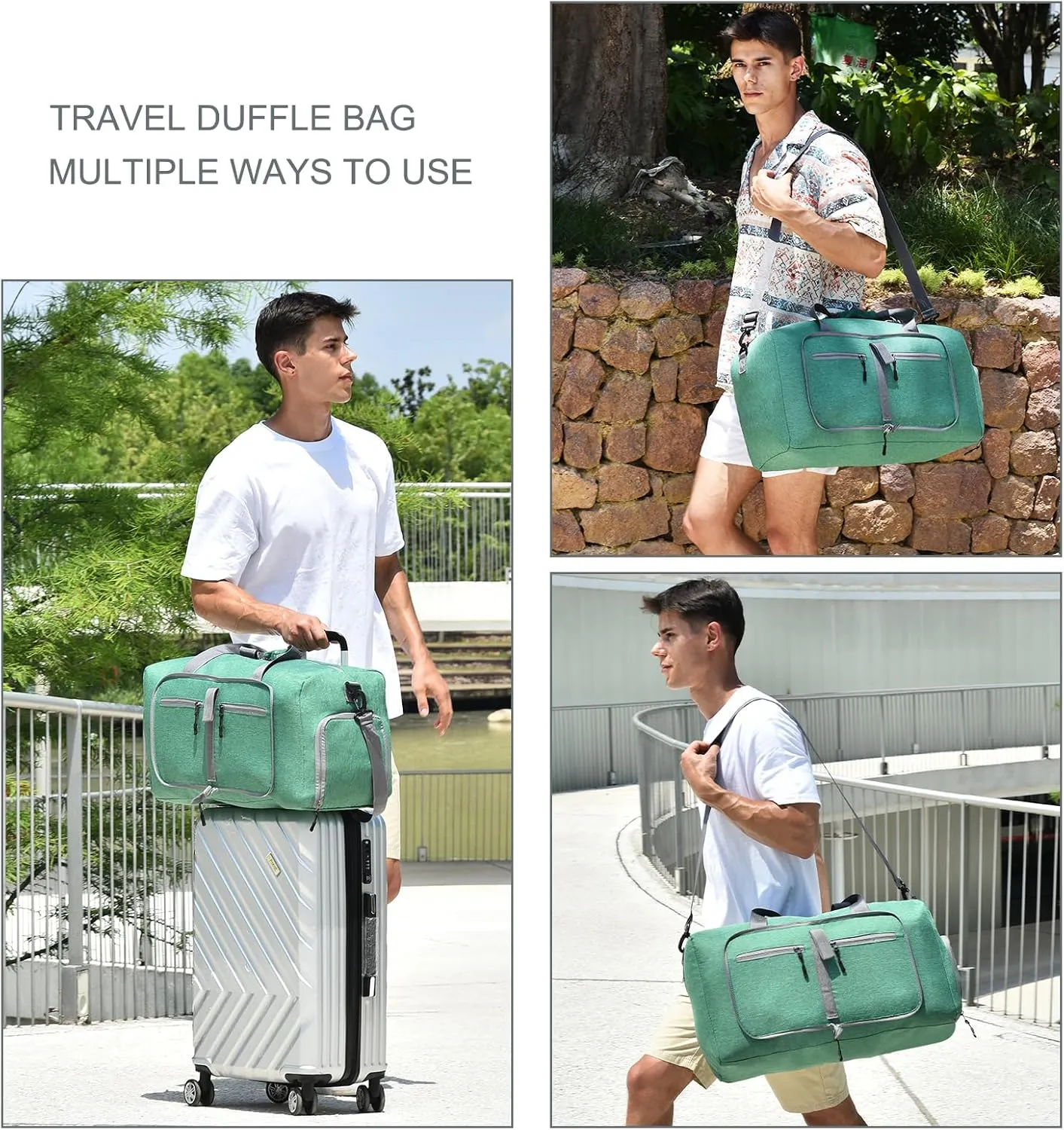 Dimayar Travel Duffle Bag for Men - Foldable Duffel Bag with Shoes Compartment - Overnight Bags Waterproof & Tear Resistant, Forest Green, 85L