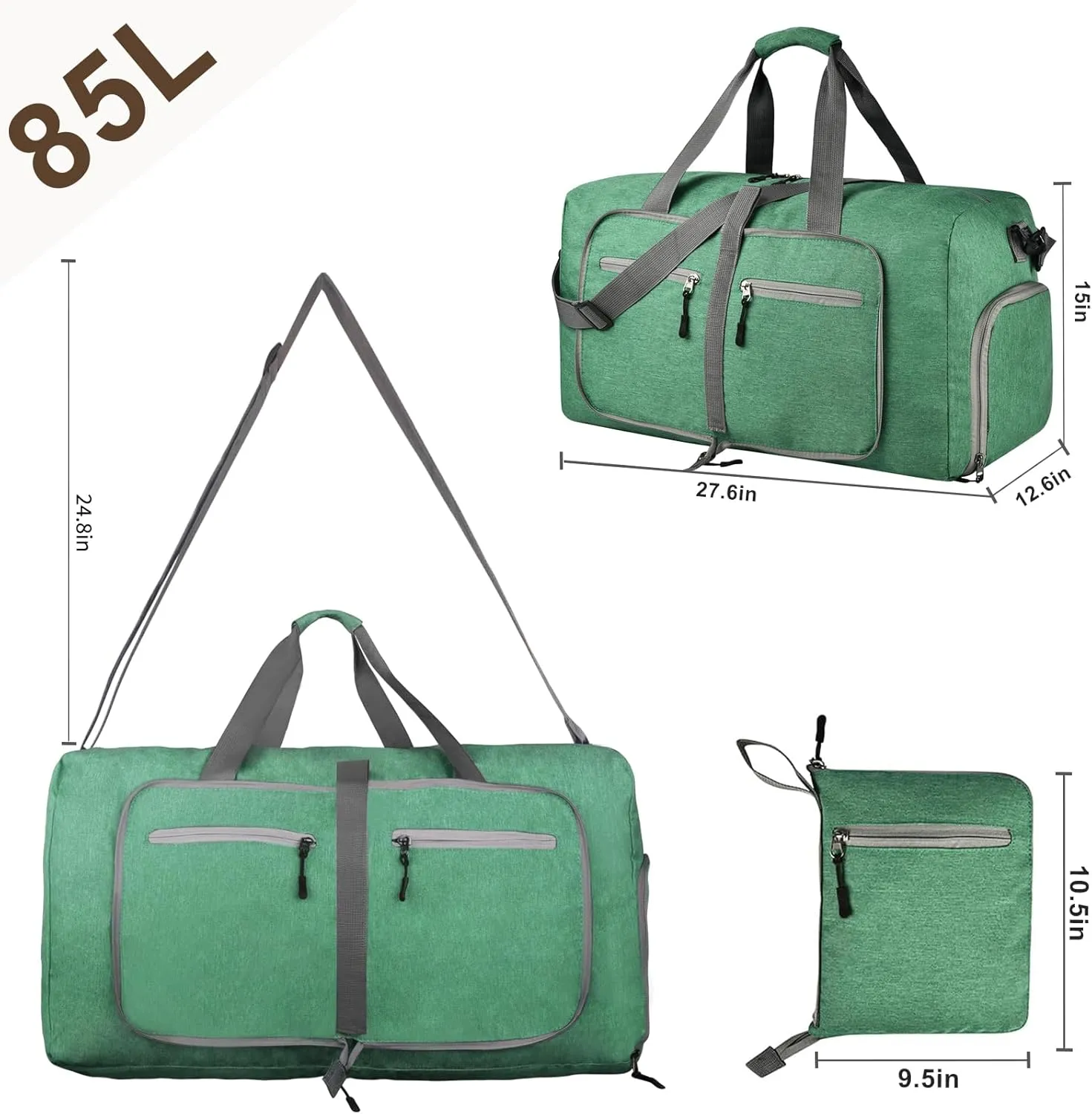 Dimayar Travel Duffle Bag for Men - Foldable Duffel Bag with Shoes Compartment - Overnight Bags Waterproof & Tear Resistant, Forest Green, 85L