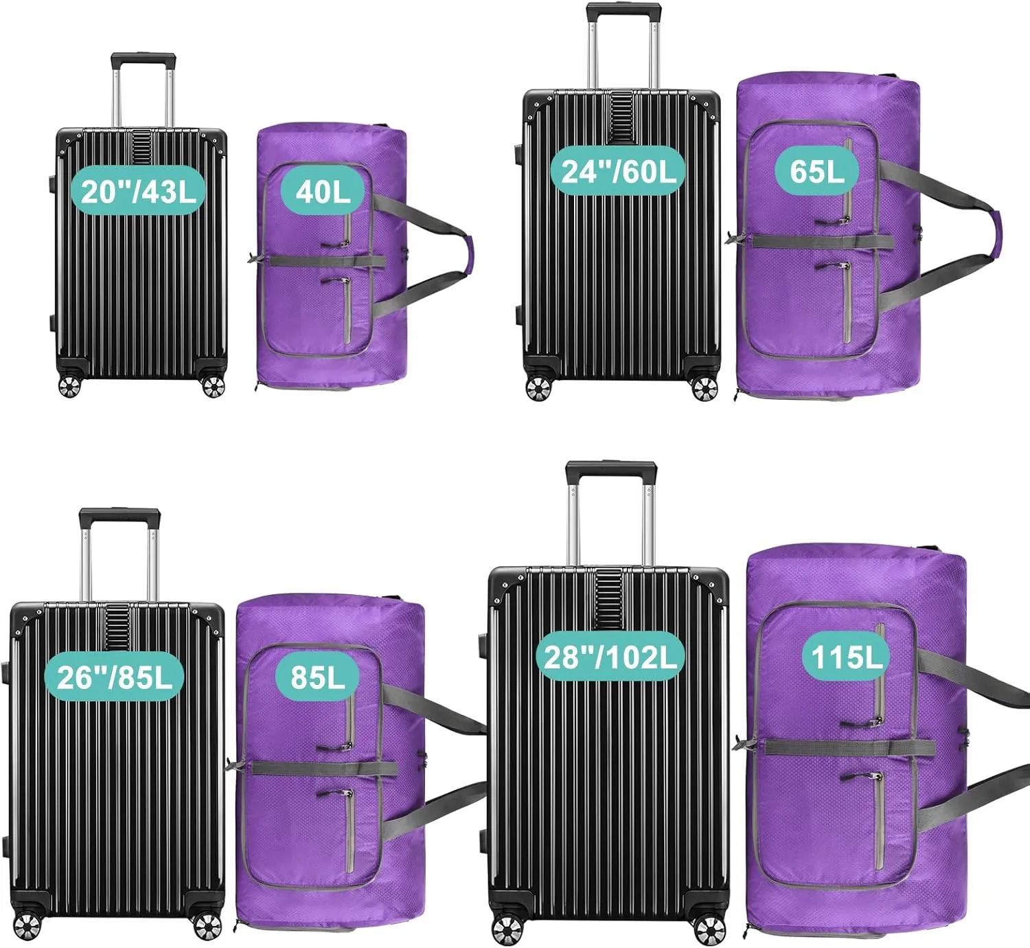 Dimayar Travel Duffle Bag for Men Women - Foldable Duffel Bag with Shoes Compartment - Overnight Bags Waterproof & Tear Resistant(85L,Purple)