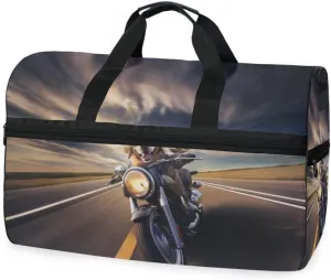 Dog Motorbike Travel Duffel Bag Luggage Sports Gym Bags With Shoes Compartment Large Capacity Lightweight Duffle Bag For Men Women
