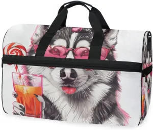 Dog on Vacation Travel Duffel Bag Luggage Sports Gym Bags With Shoes Compartment Large Capacity Lightweight Duffle Bag For Men Women