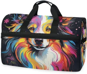 Dog Portrait Multicolor Travel Duffel Bag Luggage Sports Gym Bags With Shoes Compartment Large Capacity Lightweight Duffle Bag For Men Women