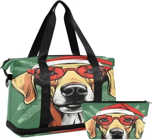 Dog Wearing Hat Gym Bag for Men Women with Shoes Compartment & Wet Pocket Sport Travel Duffel Bag Waterproof Weekender Overnight Bag