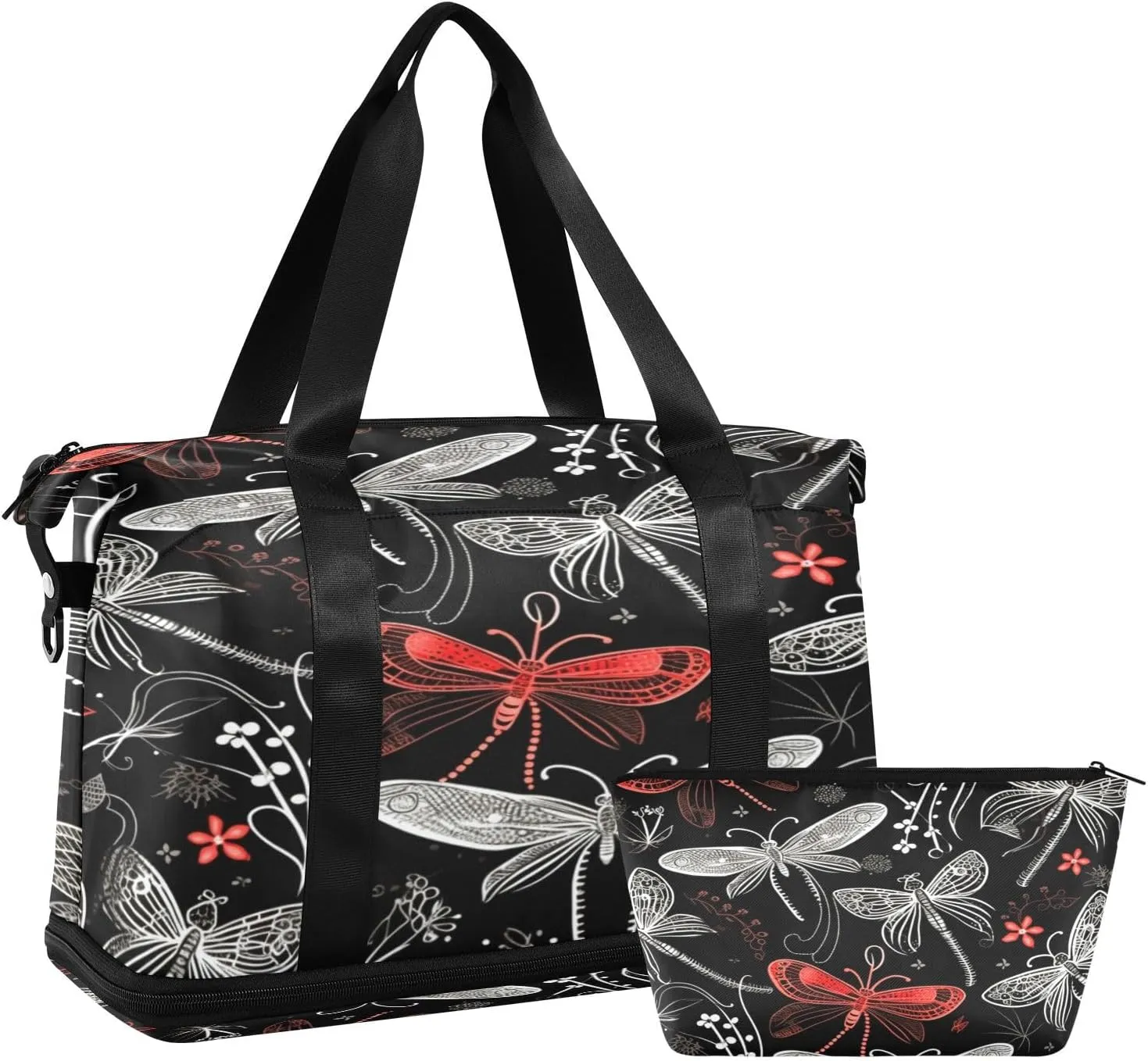 Dragonflies Pattern Gym Bag for Men Women with Shoes Compartment & Wet Pocket Sport Travel Duffel Bag Waterproof Weekender Overnight Bag
