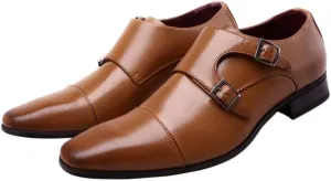 Dress Oxford Shoes for Mens French Leather Comfort Orthopedic Slip On Low Top Tuxedo Double Monk
