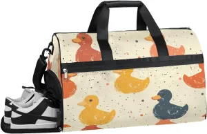 Duck Funny Theme Gym Bag for Women Duffle with Shoes Compartment Men Weekender Duffel Bags for Travel Sports Swimming Overnight Dance