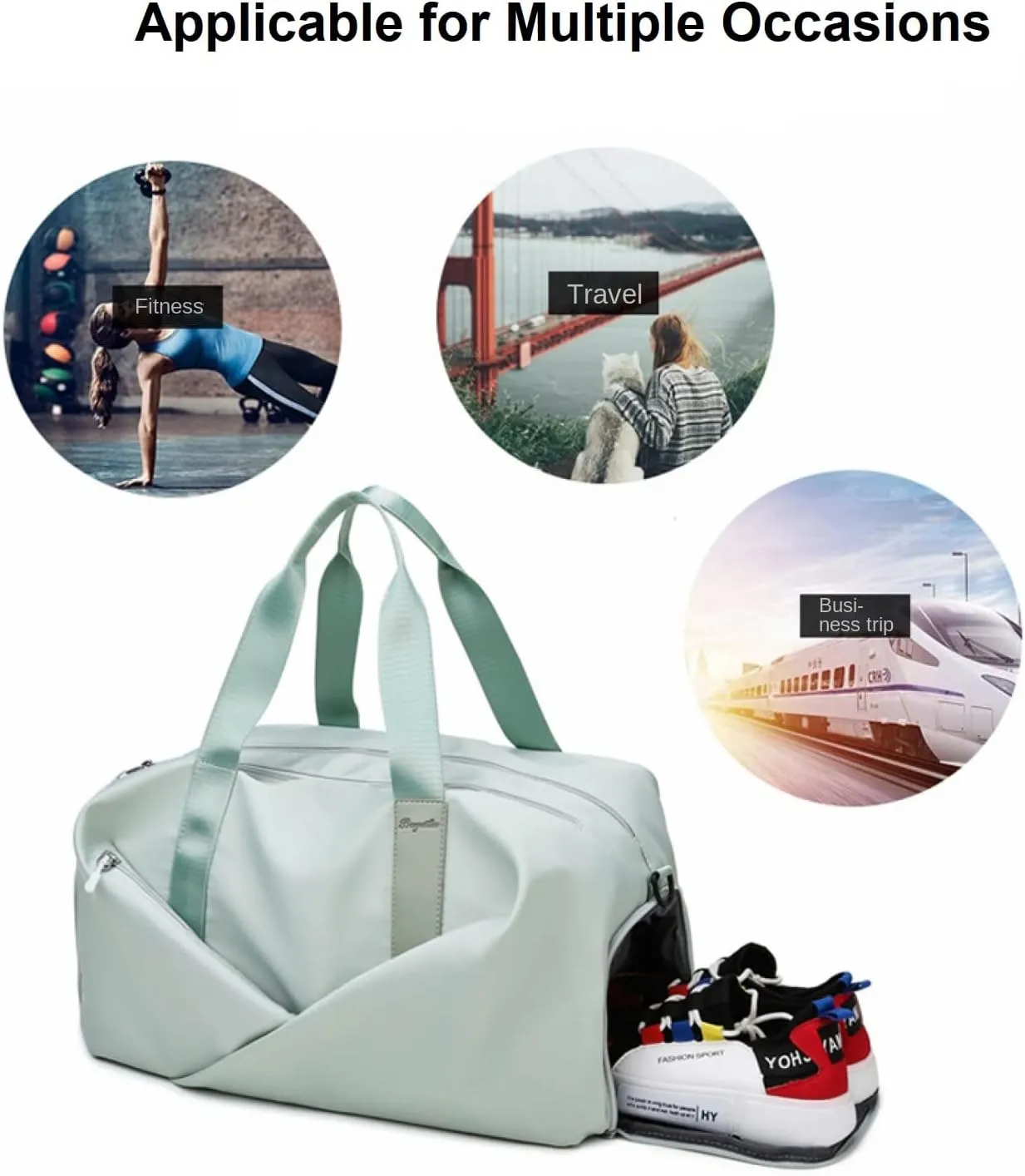 Duffle Bag, Gym Bag for Women, Separate Shoes Compartment Yoga Bag, Wet and Dry Separation Beach Bag, Mint Green, Small, Leisure