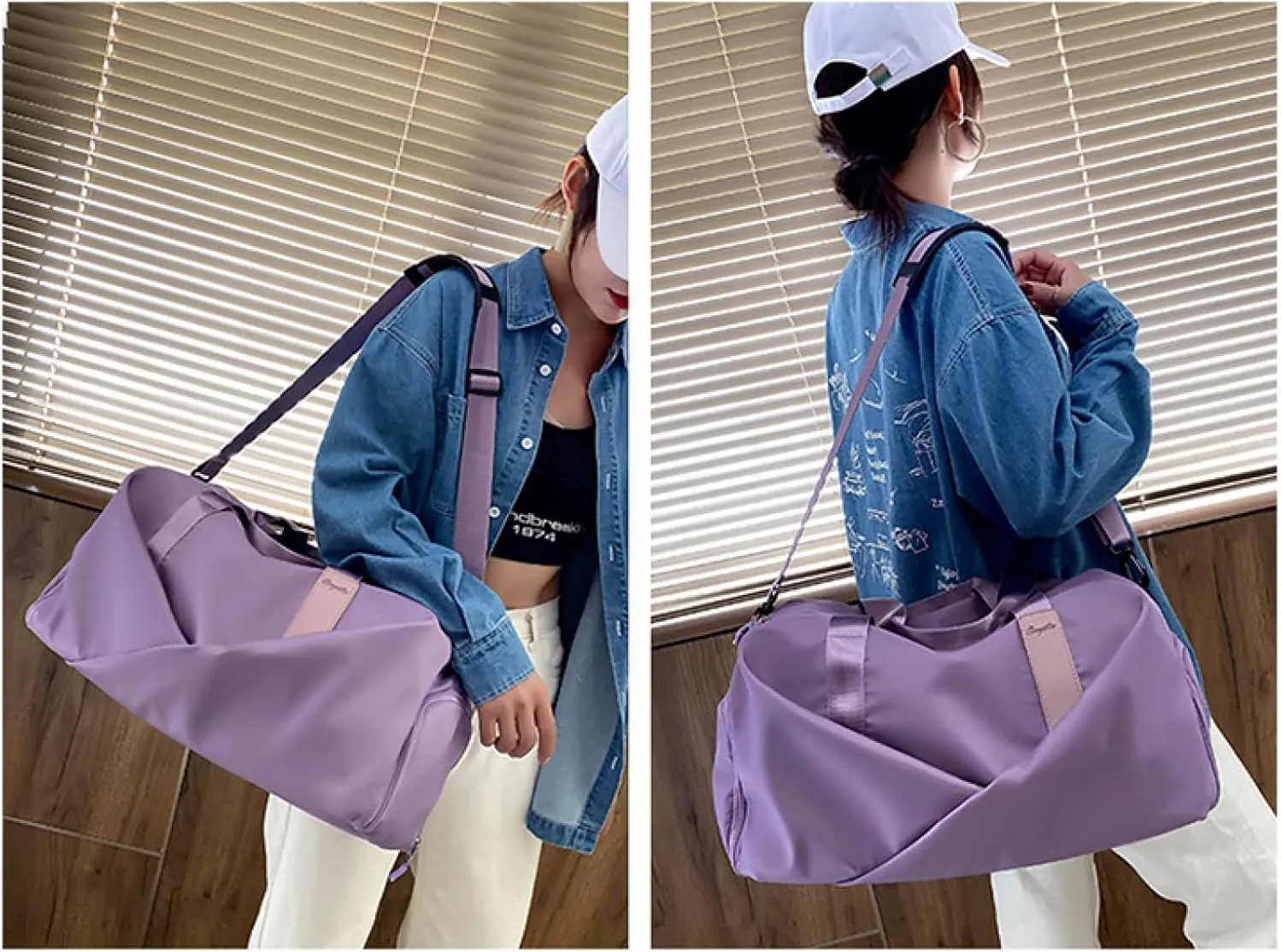 Duffle Bag, Gym Bag for Women, Separate Shoes Compartment Yoga Bag, Wet and Dry Separation Beach Bag, Purple, Large, Leisure