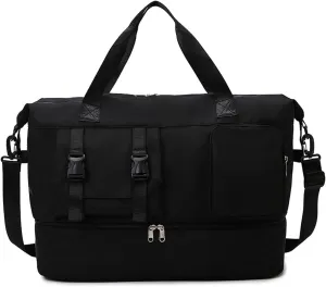 Duffle Bag Gym Bags Waterproof Weekender Bags For Women,With Shoes Compartment Wet Pocket,Sports Bag,Travel Duffle Bag (Black)