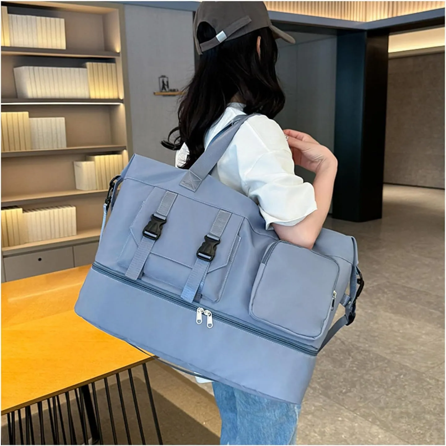 Duffle Bag Gym Bags Waterproof Weekender Bags For Women,With Shoes Compartment Wet Pocket,Sports Bag,Travel Duffle Bag (Blue)
