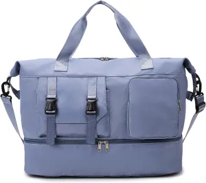 Duffle Bag Gym Bags Waterproof Weekender Bags For Women,With Shoes Compartment Wet Pocket,Sports Bag,Travel Duffle Bag (Blue)