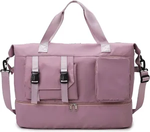 Duffle Bag Gym Bags Waterproof Weekender Bags For Women,With Shoes Compartment Wet Pocket,Sports Bag,Travel Duffle Bag (Dark pink)