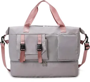 Duffle Bag Gym Bags Waterproof Weekender Bags For Women,With Shoes Compartment Wet Pocket,Sports Bag,Travel Duffle Bag (Gray)