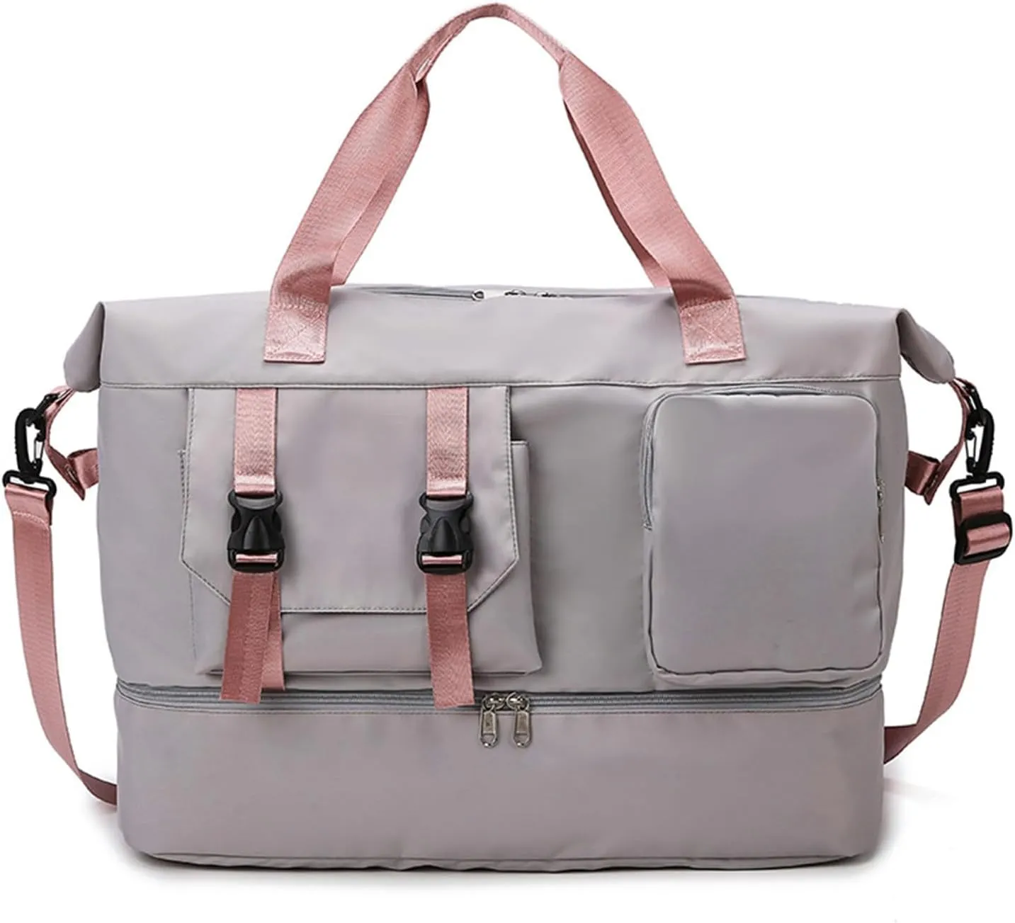 Duffle Bag Gym Bags Waterproof Weekender Bags For Women,With Shoes Compartment Wet Pocket,Sports Bag,Travel Duffle Bag (Gray)