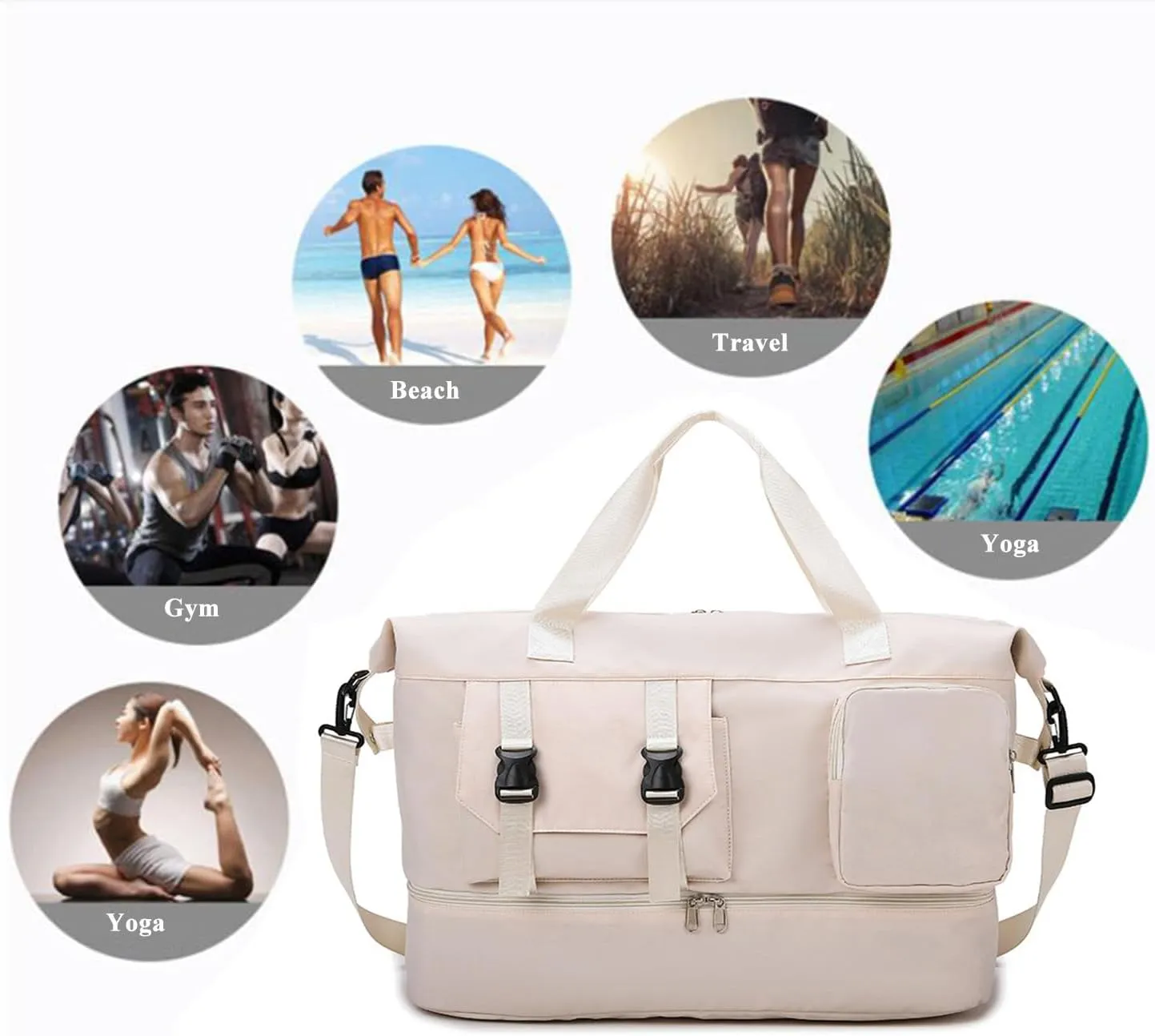 Duffle Bag Gym Bags Waterproof Weekender Bags For Women,With Shoes Compartment Wet Pocket,Sports Bag,Travel Duffle Bag (Gray)